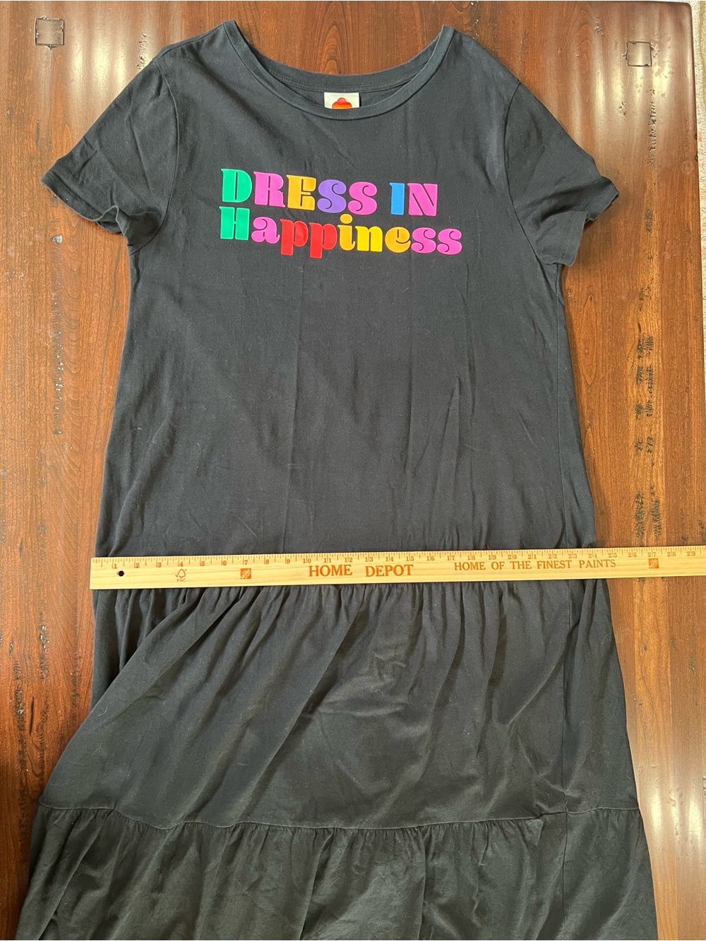 Farm Rio Tiered T‑Shirt Dress with Colorful 'Dress in Happiness' Graphic - Picture 5 of 9